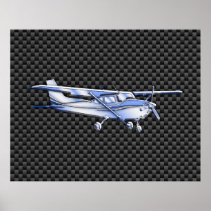 Vliegtuig Chrome als Cessna zwarte koolstofvezel Poster