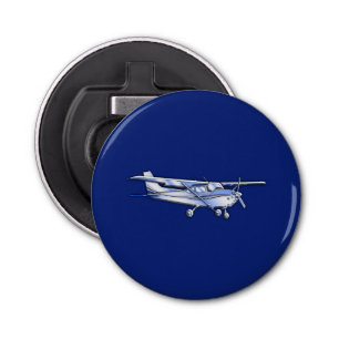 Vliegtuig Chrome Cessna Silhouette die op blauw vl Button Flesopener