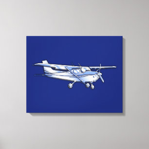 Vliegtuig Chrome Cessna Silhouette die op blauw vl Canvas Afdruk