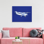 Vliegtuig Chrome Cessna Silhouette die op blauw vl Canvas Afdruk (Insitu (Woonkamer))