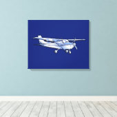 Vliegtuig Chrome Cessna Silhouette die op blauw vl Canvas Afdruk (Insitu (Houten vloer))