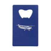 Vliegtuig Chrome Cessna Silhouette die op blauw vl Creditkaart Flessenopener (Voorkant)