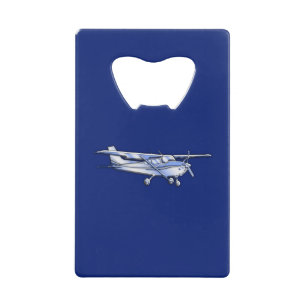 Vliegtuig Chrome Cessna Silhouette die op blauw vl Creditkaart Flessenopener