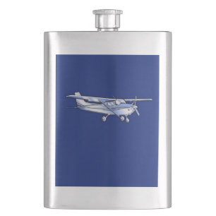 Vliegtuig Chrome Cessna Silhouette die op blauw vl Heupfles