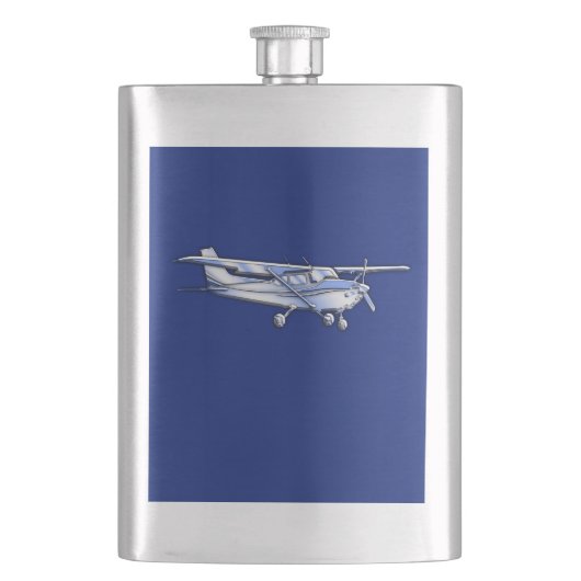 Vliegtuig Chrome Cessna Silhouette die op blauw vl Heupfles (Voorkant)