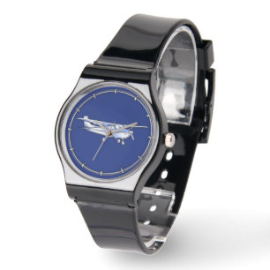 Vliegtuig Chrome Cessna Silhouette die op blauw vl Horloge