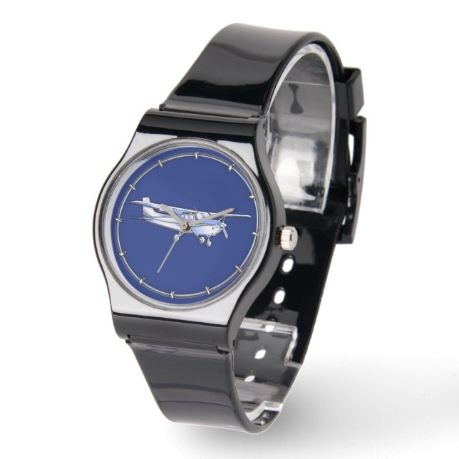 Vliegtuig Chrome Cessna Silhouette die op blauw vl Horloge (Hoek)