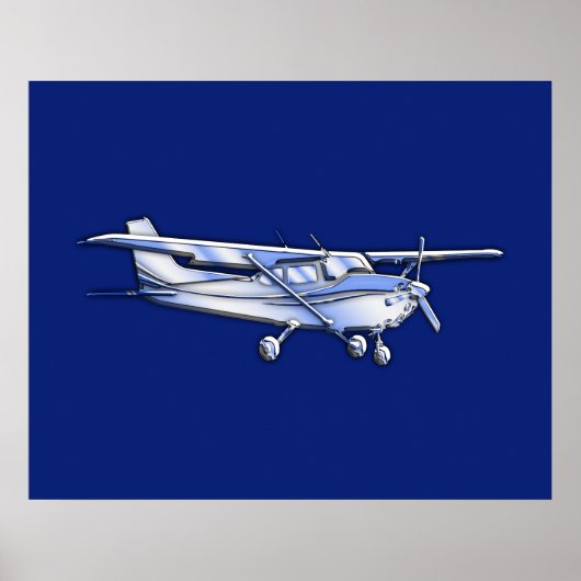 Vliegtuig Chrome Cessna Silhouette die op blauw vl Poster (Voorkant)