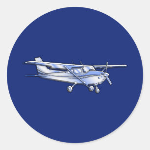 Vliegtuig Chrome Cessna Silhouette die op blauw vl Ronde Sticker