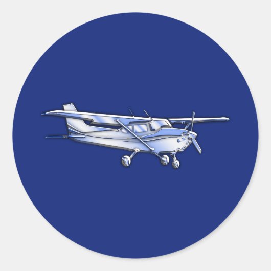 Vliegtuig Chrome Cessna Silhouette die op blauw vl Ronde Sticker (Voorkant)