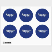 Vliegtuig Chrome Cessna Silhouette die op blauw vl Ronde Sticker (Vel)