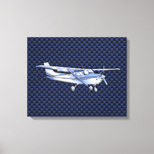 Vliegtuig Classic Chrome Cessna Blue Carbon Fiber Canvas Afdruk