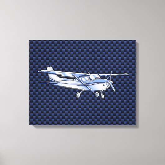 Vliegtuig Classic Chrome Cessna Blue Carbon Fiber Canvas Afdruk (Voorkant)
