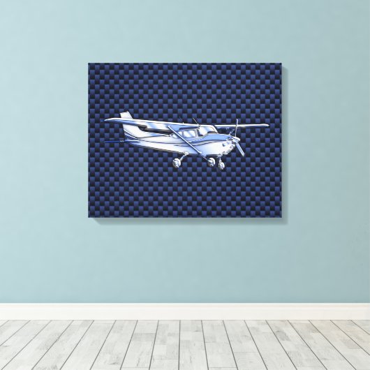 Vliegtuig Classic Chrome Cessna Blue Carbon Fiber Canvas Afdruk (Insitu (Houten vloer))