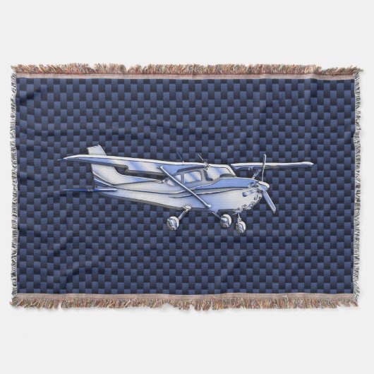 Vliegtuig Classic Chrome Cessna Blue Carbon Fiber Deken (Voorkant)