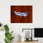 Vliegtuig Classic Chrome like Cessna on Mahogany Poster (Thuiskantoor)