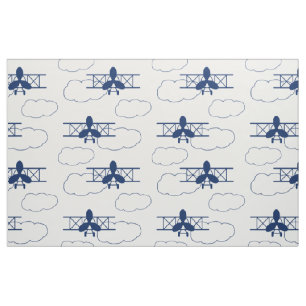  vliegtuig Clouds Navy Blue Stof