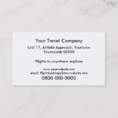Vliegtuig contrasteert vliegreizen visitekaartje (Achterkant)