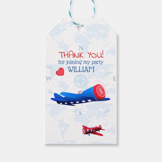 vliegtuig Dank je Birthday Party Cadeaulabel (Voorkant)