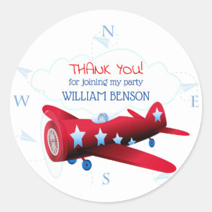 vliegtuig Dank je Birthday Party Ronde Sticker