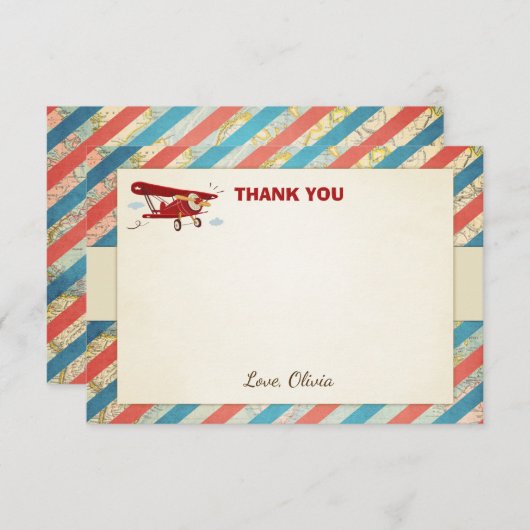 Vliegtuig Dank u kaart  vlakke douche (Voorkant / Achterkant)