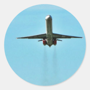 Vliegtuig dat op de luchthaven opstart ronde sticker