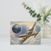 vliegtuig dat over de hele wereld in wolken vlieg briefkaart (Staand voorkant)