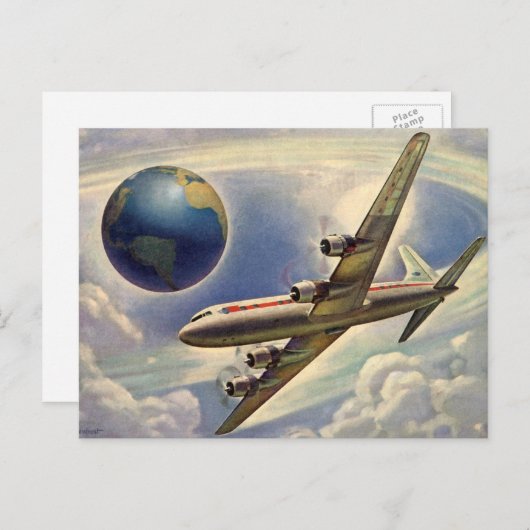  vliegtuig dat over de hele wereld in wolken vlieg briefkaart (Voorkant / Achterkant)