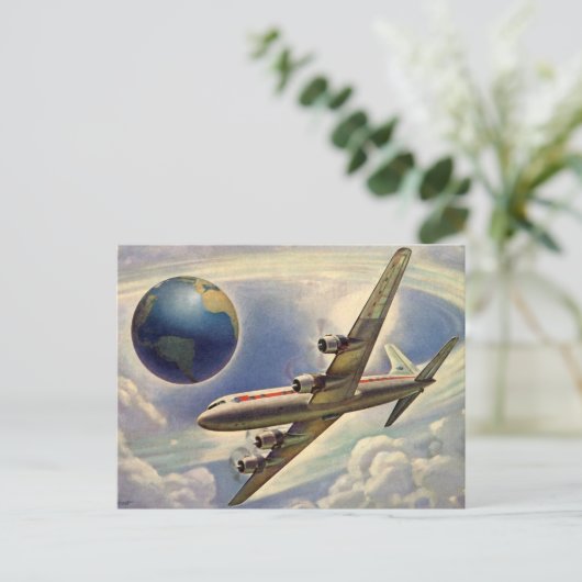  vliegtuig dat over de hele wereld in wolken vlieg briefkaart (Staand voorkant)