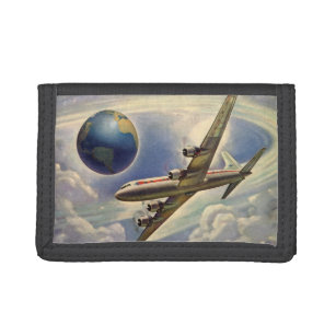  vliegtuig dat over de hele wereld in wolken vlieg drievoud portemonnee