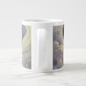 vliegtuig dat over de hele wereld in wolken vlieg grote koffiekop (Achterkant)