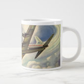 vliegtuig dat over de hele wereld in wolken vlieg grote koffiekop (Rechts)