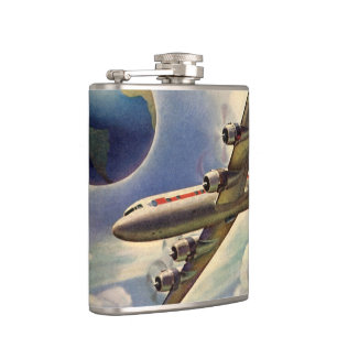 vliegtuig dat over de hele wereld in wolken vlieg heupfles