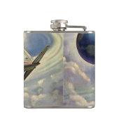 vliegtuig dat over de hele wereld in wolken vlieg heupfles (Achterkant)