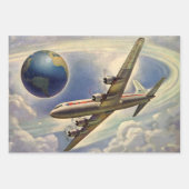 vliegtuig dat over de hele wereld in wolken vlieg inpakpapier vel (Voorkant 2)