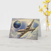 vliegtuig dat over de hele wereld in wolken vlieg kaart (Gele Bloem)