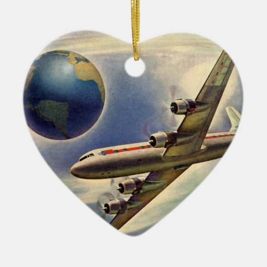  vliegtuig dat over de hele wereld in wolken vlieg keramisch ornament (Voorkant)