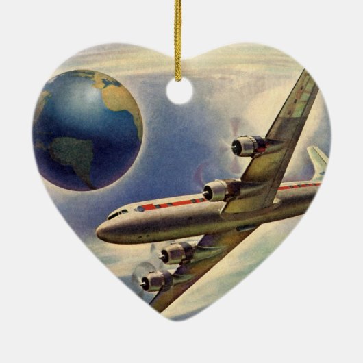 vliegtuig dat over de hele wereld in wolken vlieg keramisch ornament (Achterkant)