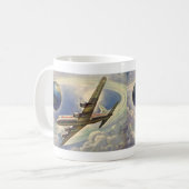  vliegtuig dat over de hele wereld in wolken vlieg koffiemok (Voorkant links)