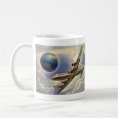  vliegtuig dat over de hele wereld in wolken vlieg koffiemok (Links)