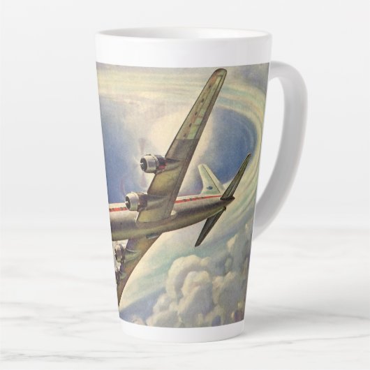 vliegtuig dat over de hele wereld in wolken vlieg latte mok (Rechterhoek)