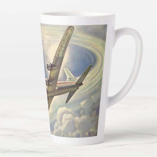 vliegtuig dat over de hele wereld in wolken vlieg latte mok (Rechts)