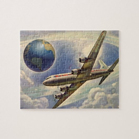  vliegtuig dat over de hele wereld in wolken vlieg legpuzzel (Horizontaal)