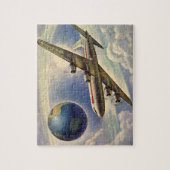  vliegtuig dat over de hele wereld in wolken vlieg legpuzzel (Verticaal)