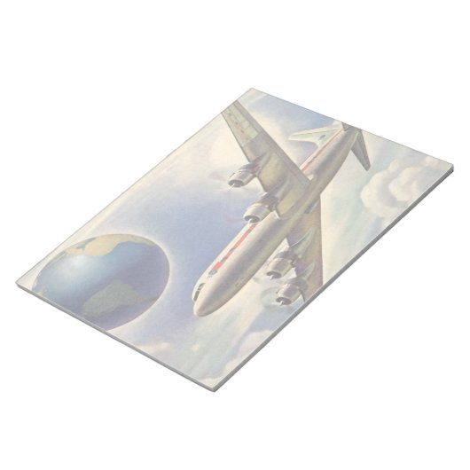 vliegtuig dat over de hele wereld in wolken vlieg notitieblok (Schuin)