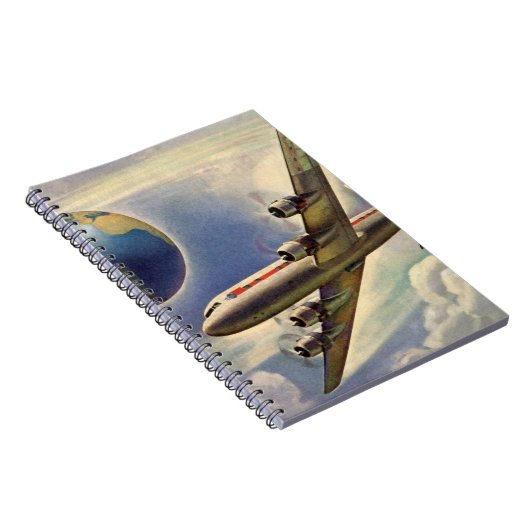 vliegtuig dat over de hele wereld in wolken vlieg notitieboek (Rechterzijde)