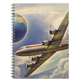  vliegtuig dat over de hele wereld in wolken vlieg notitieboek