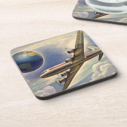 vliegtuig dat over de hele wereld in wolken vlieg onderzetter (Linkerzijde)