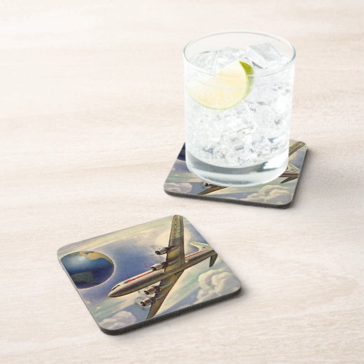 vliegtuig dat over de hele wereld in wolken vlieg onderzetter (Rechterzijde)