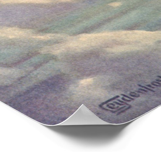 vliegtuig dat over de hele wereld in wolken vlieg poster (Hoek)